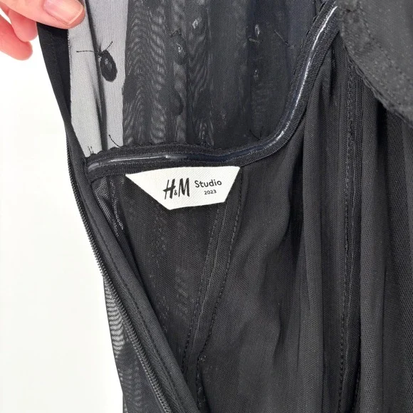 H&M Studio 2023 Beaded Mesh Mini Dress Long Sleeve Party Cocktail Mock Neck - Picture 4 of 14